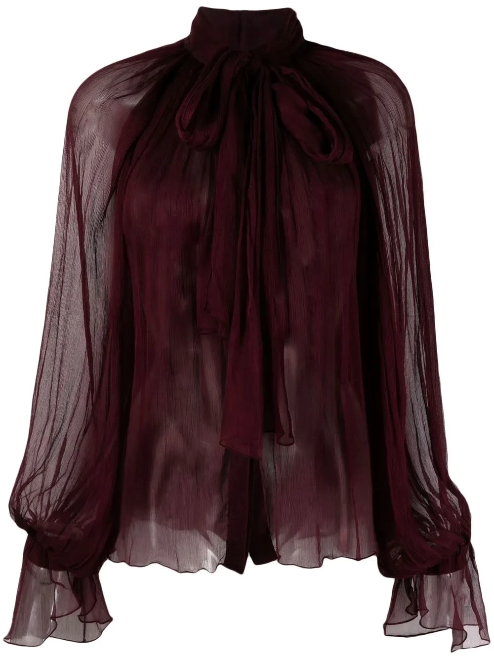 semi-sheer tie-neck blouse